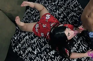 Enticing teenager blowing a really huge and tasty pecker