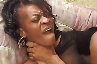 Ebony biotch gets her neck chocked and slammed