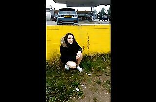 Public Panty Wetting, Pissing in my Little Thong By The Busy Service Station